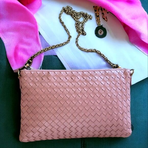 Bottega Veneta Handbags - Bottega Veneta Intrecciato Blush Pink Leather Crossbody Bag